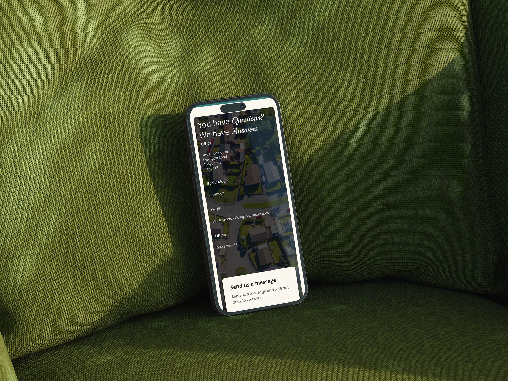 Mockuuups iphone mockup on green textured fabric