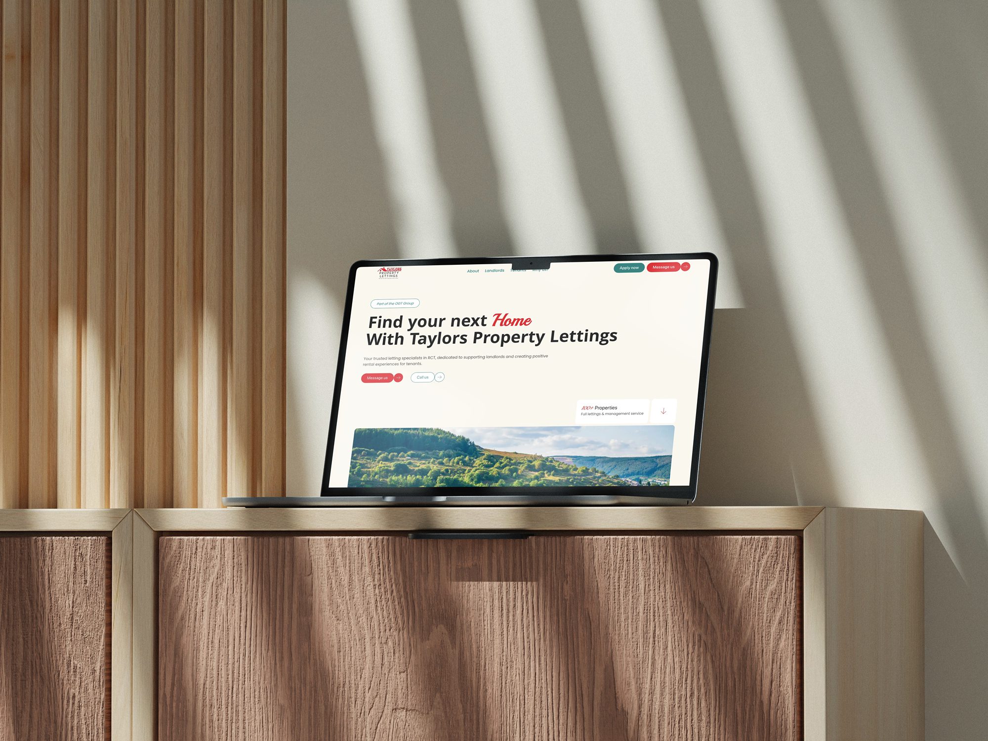 Mockuuups macbook air mockup on a wooden cabinet with natural light